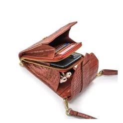 MOSZ Telefoontasje Croco Cognac Gold -Stijlvolle Tassen 3. binnenkant bruin goud