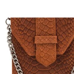 MOSZ Telefoontasje Suède Snake Cognac Brushed Silver 8 MOSZ Telefoontasje Suède Snake Cognac Brushed Silver -Stijlvolle Tassen detail 1