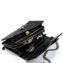 MOSZ Krisbag Telefoontasje Croco Black Silver -Stijlvolle Tassen krisbag croco black binnenkant