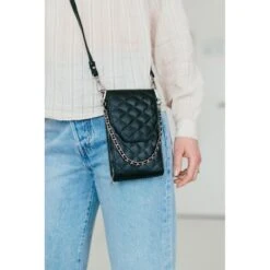 MOSZ Telefoontasje Quilted Black Brushed Silver -Stijlvolle Tassen quilted black